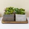 Artificial Succulent Arrangement Faux Plant Centerpiece with Decorative Rustic Wood Planter Boxes on Base Tray